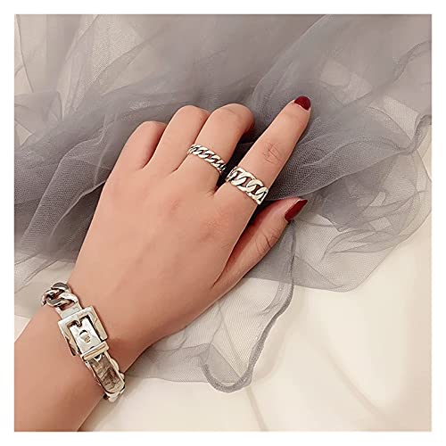 Emishin Anillo Abierto, ins. Red Red Chain Link Chain Cadena Retro Hembra Anillo Femenino Simple Modelo Metal Concave Metal Styling Anillos