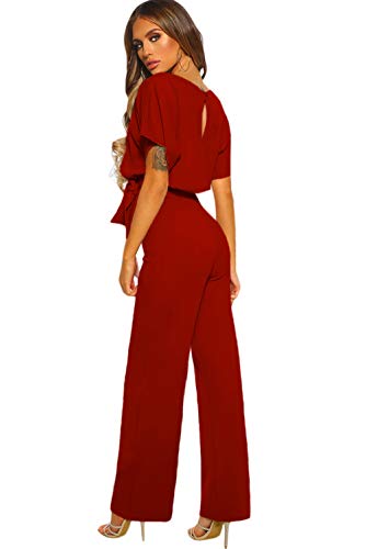 emmarcon - Mono largo elegante, traje de ceremonia para mujer, manga corta de murciélago, rojo, 36-38