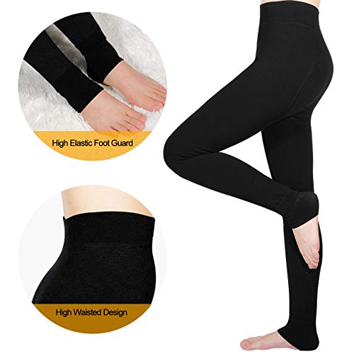 Emooqi Leggings Largas de Invierno para Mujer, Pack de 2 Leggings Cintura Alta, Leggings Térmicos Calientes con Forro Polar, Leggings Pantalones Mallas Elásticos, L, Negro