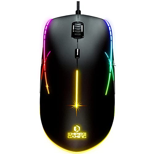 Empire Gaming - X-Blades Ratón Gamer con cable - Ambidiestro - Retroiluminación LED RGB - Ergonómico - 6400 DPI 1000Hz - 7 Botones programables - Software incluido