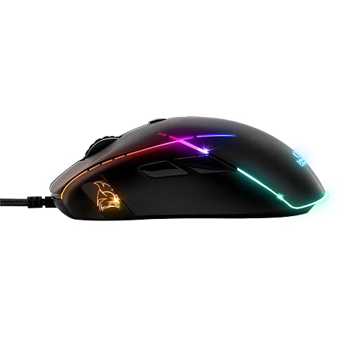 Empire Gaming - X-Blades Ratón Gamer con cable - Ambidiestro - Retroiluminación LED RGB - Ergonómico - 6400 DPI 1000Hz - 7 Botones programables - Software incluido