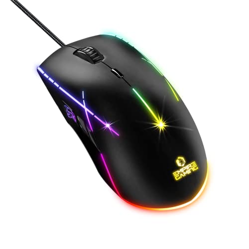 Empire Gaming - X-Blades Ratón Gamer con cable - Ambidiestro - Retroiluminación LED RGB - Ergonómico - 6400 DPI 1000Hz - 7 Botones programables - Software incluido