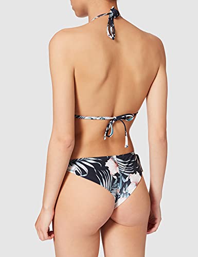 Emporio Armani Swimwear Triangle Rem.Copas & Brazilian W/Bows Bikini Tropical Garden Juego Biquini, Diseño de Flores en Color Negro, M para Mujer