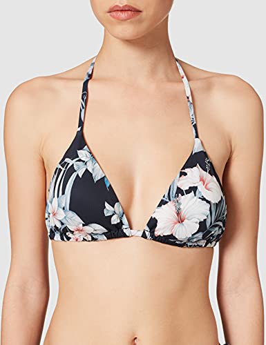 Emporio Armani Swimwear Triangle Rem.Copas & Brazilian W/Bows Bikini Tropical Garden Juego Biquini, Diseño de Flores en Color Negro, M para Mujer