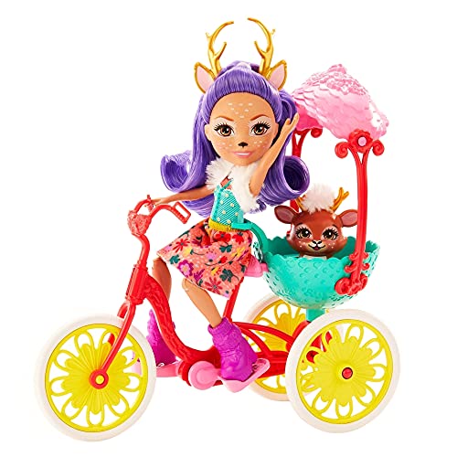 Enchantimals Muñeca Danessa Deer y su mascota Sprint en Bicicleta (Mattel GJX30)