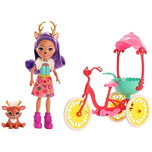 Enchantimals Muñeca Danessa Deer y su mascota Sprint en Bicicleta (Mattel GJX30)