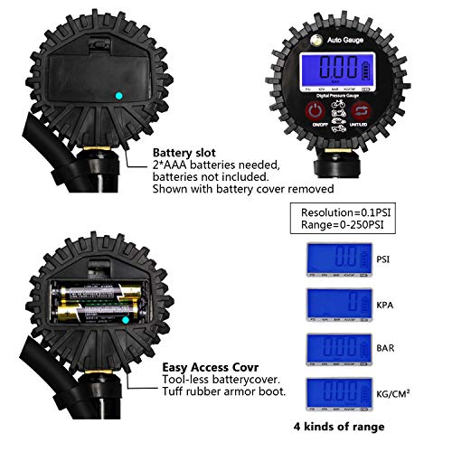 ENDARK Manómetro Digital, Manómetro Presión Neumáticos Digital, Pistola para inflado de neumáticos para Compresor Medidor para Coche, Moto Bicicleta y Camión 250psi