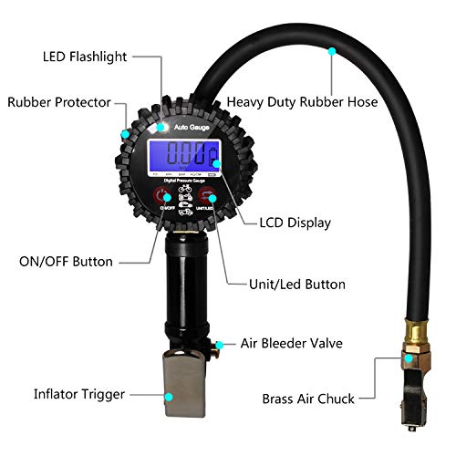 ENDARK Manómetro Digital, Manómetro Presión Neumáticos Digital, Pistola para inflado de neumáticos para Compresor Medidor para Coche, Moto Bicicleta y Camión 250psi