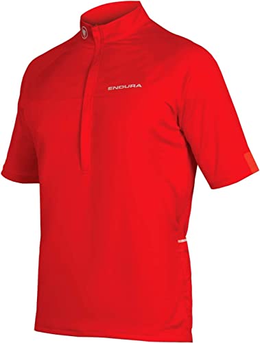 ENDURA Xtract - Maillot de Ciclismo de Manga Corta para Hombre, Tejido Airtex, 3 Bolsillos Traseros, Large, Rojo