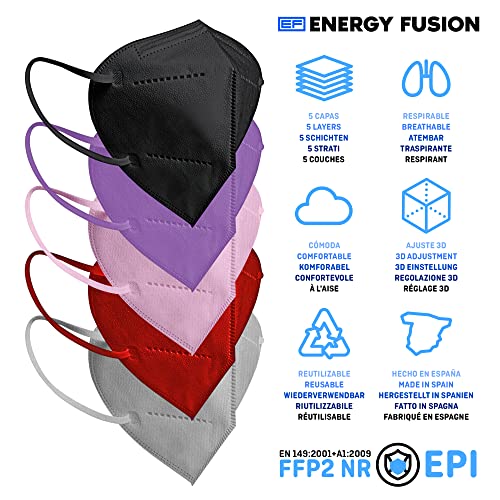 ENERGY FUSION Mascarilla FFP2 colores surtido , Homologada, Certificación CE libre de grafeno (1-MULTICOLOR)