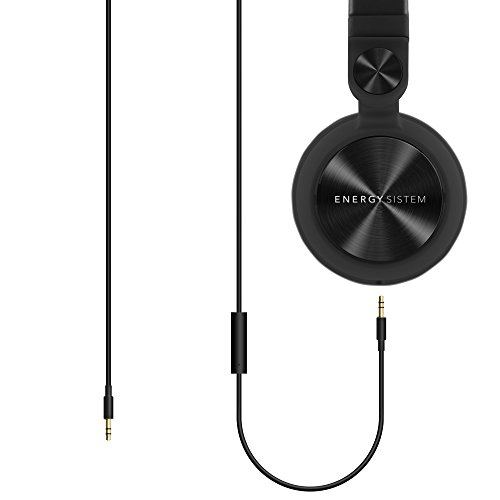 Energy Sistem Headphones DJ2 Black Mic (Auriculares Estilo DJ, Flip-Up Ear Cups, Removable Cable, Control Talk, Foldable), negro