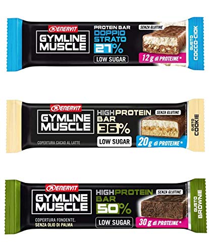 enervit GymLine Protein Bar Variety Pack | 10 Cocco-Ciok 27% + 10 Cookie 36% + 10 Brownie 50%