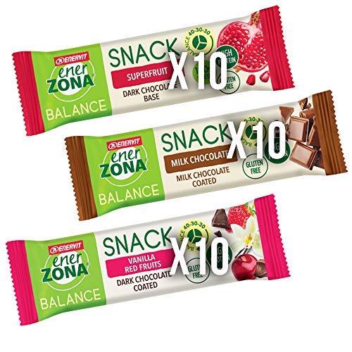 Enerzona Paquete de 30 barritas de 33 g ● 10 Superfruit + 10 frutas rojas + 10 chocolate alto con leche.