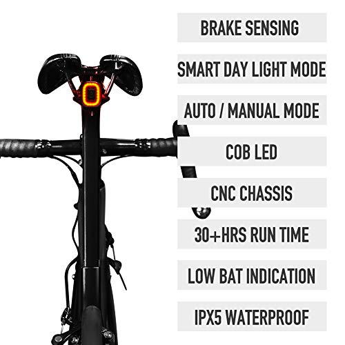 ENFITNIX Luces traseras de Bicicleta CubeLite II Luz Trasera Recargable USB Detección de frenado automático Luz LED Luces traseras Inteligentes IPX5 Impermeable Advertencia Nocturna