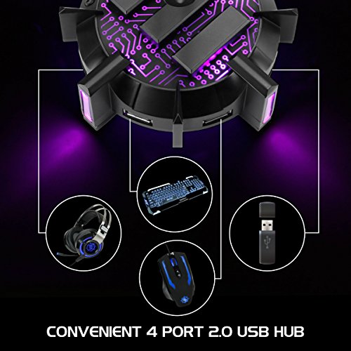 ENHANCE Soporte Auriculares Gaming - Soporte Cascos con Hub USB De 4 Puertos Iluminación LED Personalizable Cuello Flexible De Acrílico Base Universal para Escritorio