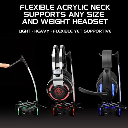 ENHANCE Soporte Auriculares Gaming - Soporte Cascos con Hub USB De 4 Puertos Iluminación LED Personalizable Cuello Flexible De Acrílico Base Universal para Escritorio