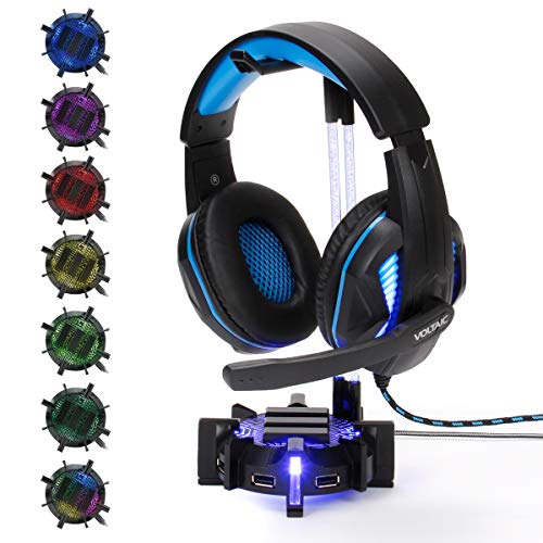 ENHANCE Soporte Auriculares Gaming - Soporte Cascos con Hub USB De 4 Puertos Iluminación LED Personalizable Cuello Flexible De Acrílico Base Universal para Escritorio