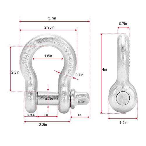 ENJOHOS Cuerda de Remolque de Coche de 5 m, cinturón de recuperación con 2 grilletes, Cuerda de Remolque de Coche de 7,5 cm x 5 m, Anillo de Remolque para camión, Jeep