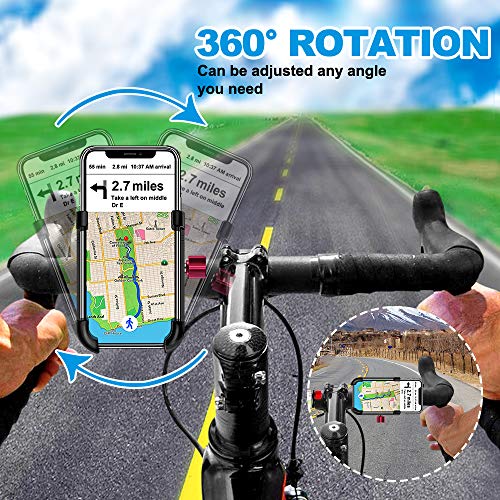 ENONEO Soporte Movil Bicicleta Montaña 360 Rotación Soporte Telefono Moto Aleación de Aluminio Soporte Bici Movil (Anchura 2.16-3.74") (Negro)