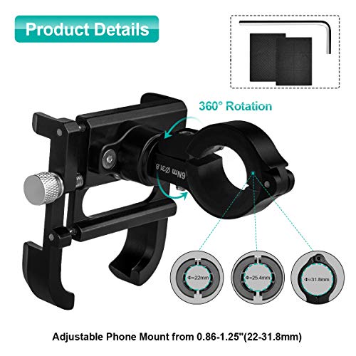 ENONEO Soporte Movil para Moto 360 Rotación Soporte Telefono Bicicleta Universal Aluminio Soporte Movil Bici Montaña MTB Bicicleta Scooter (Anchura 2.1-3.9") (Negro)