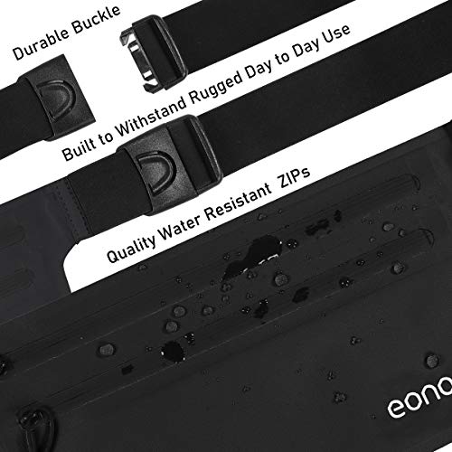 Eono Essentials - Cinturón portaobjetos Resistente al Agua con Banda elástica Ajustable para Hacer Ejercicio, Running, rutas en Bici y Actividades al Aire Libre (Negro)