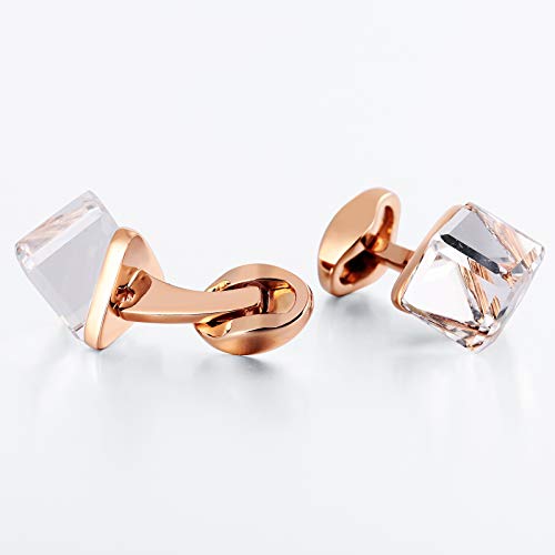 Epinki Acero Inoxidable Cubo Cristal Oro Rosa Gemelos para Hombre Clásico Gemelos Boda Negocio