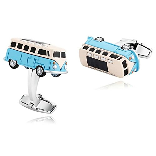 Epinki Hombre Acero Inoxidable Gemelos Azul Amarillo Forma Camper Bus Forma Botones de Puños para Boda Negocios