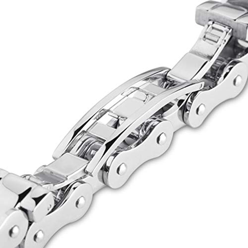 Epinki Hombre Pulsera Titanio Cadena de Bicicleta con Rectángulo Plata Brazalete Encantado 200MM