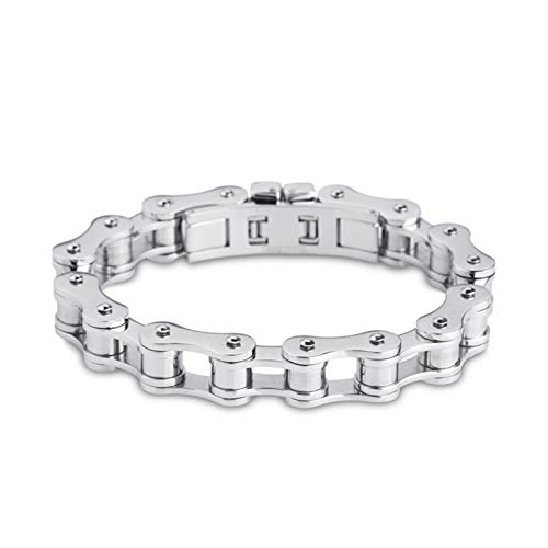 Epinki Hombre Pulsera Titanio Cadena de Bicicleta con Rectángulo Plata Brazalete Encantado 200MM