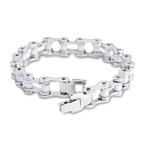 Epinki Hombre Pulsera Titanio Cadena de Bicicleta Plata Brazalete Encantado