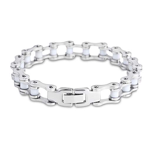 Epinki Hombre Pulsera Titanio Cadena de Bicicleta Plata Brazalete Encantado