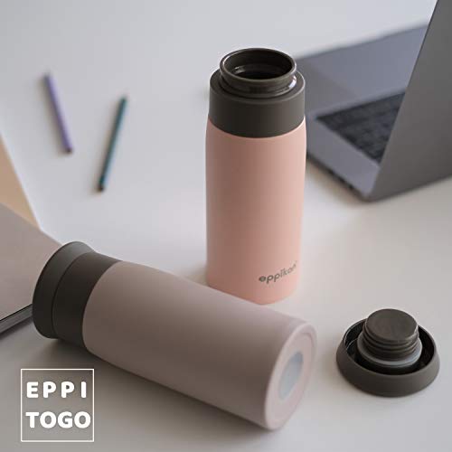 eppikan® EppiToGo Termo de Acero Inoxidable, taza aislada, Travel Mug, Coffee-to-go, Taza para Coche, 350 ml, 500 ml, taza de viaje, antigoteo con Apertura de 360º higiénica (Lavender Grey, 500 ml)