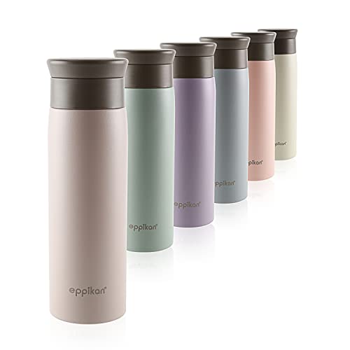 eppikan® EppiToGo Termo de Acero Inoxidable, taza aislada, Travel Mug, Coffee-to-go, Taza para Coche, 350 ml, 500 ml, taza de viaje, antigoteo con Apertura de 360º higiénica (Lavender Grey, 500 ml)