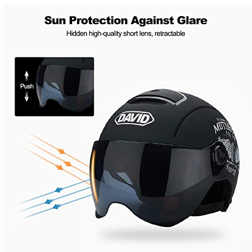 Ergocar Casco Abierto Clásico, Medio Casco con Visera Solar, Carcasa De 709abs Combinada con Una Capa Amortiguadora De Eps para Proporcionar Una Mejor Protección Al Conducir(Negro Mate)