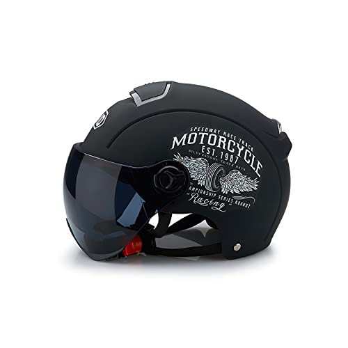 Ergocar Casco Abierto Clásico, Medio Casco con Visera Solar, Carcasa De 709abs Combinada con Una Capa Amortiguadora De Eps para Proporcionar Una Mejor Protección Al Conducir(Negro Mate)