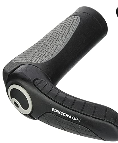 Ergon - Puños GP3 Lock-on para Bicicleta | Compatible con Gripshift | para Bicicletas Touring y MTB | Large | Negro/Gris