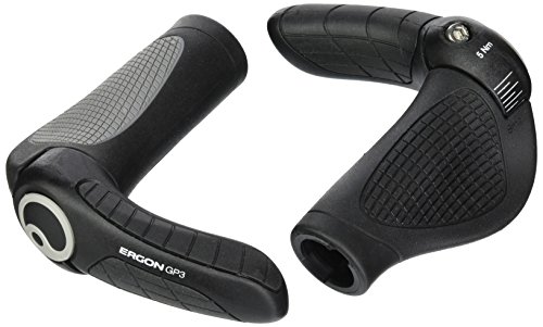 Ergon - Puños GP3 Lock-on para Bicicleta | Compatible con Gripshift | para Bicicletas Touring y MTB | Large | Negro/Gris