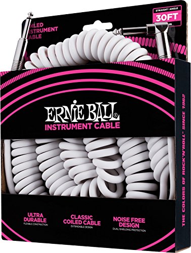 Ernie Ball 30 'cable de instrumento recto/en ángulo en espiral - Blanco