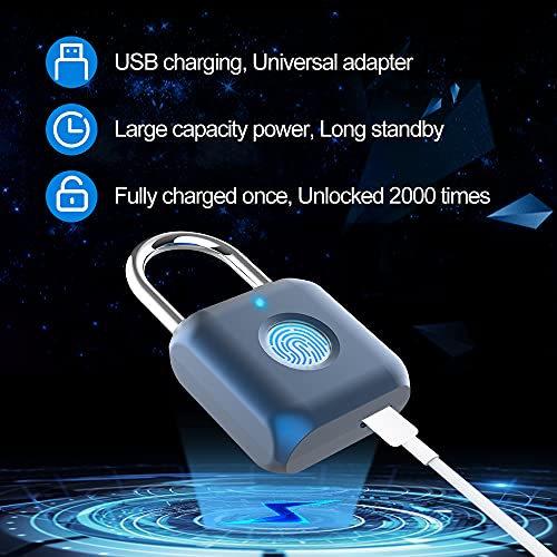 Eseesmart Candado con Huella Dactilar, Candado de Combinación, Candado maleta, Candado biométrico de Carga USB de Alta Seguridad Para Taquilla de Gimnasio, Equipaje (Azul)