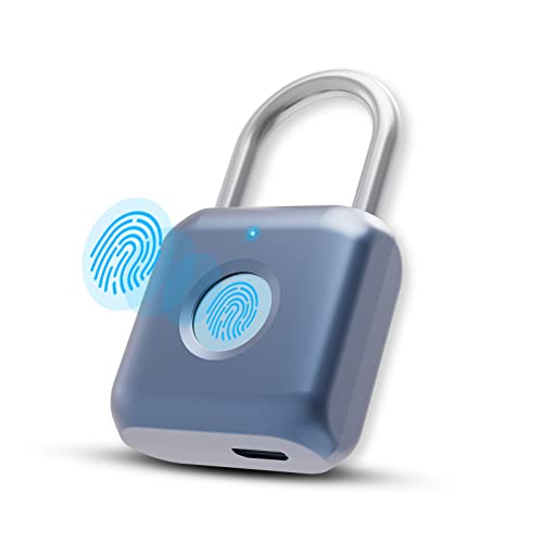 Eseesmart Candado con Huella Dactilar, Candado de Combinación, Candado maleta, Candado biométrico de Carga USB de Alta Seguridad Para Taquilla de Gimnasio, Equipaje (Azul)