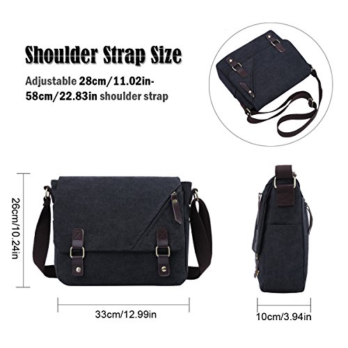 Eshow Bolso Bandolera Hombro Tela de Lona para Hombres Mensajero Viaje Casual Negocio Color Negro