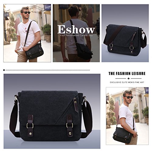 Eshow Bolso Bandolera Hombro Tela de Lona para Hombres Mensajero Viaje Casual Negocio Color Negro