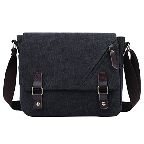 Eshow Bolso Bandolera Hombro Tela de Lona para Hombres Mensajero Viaje Casual Negocio Color Negro