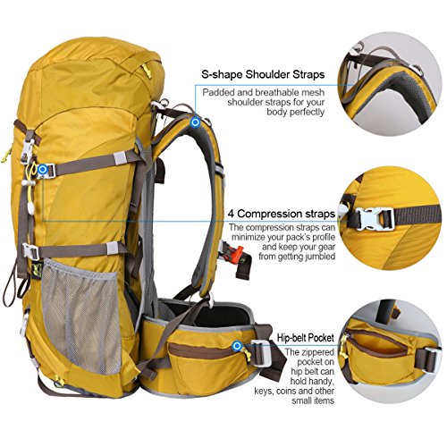 Eshow Mochilas 50L de Senderismo Impermeable con Gran Capacidad, Macuto Multifuncional de Nailon para Viajes Montaña Acampada Trekking Excursiones Esquí Snowboard