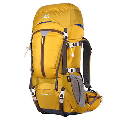 Eshow Mochilas 50L de Senderismo Impermeable con Gran Capacidad, Macuto Multifuncional de Nailon para Viajes Montaña Acampada Trekking Excursiones Esquí Snowboard