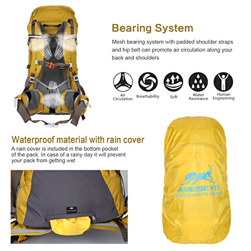 Eshow Mochilas 50L de Senderismo Impermeable con Gran Capacidad, Macuto Multifuncional de Nailon para Viajes Montaña Acampada Trekking Excursiones Esquí Snowboard