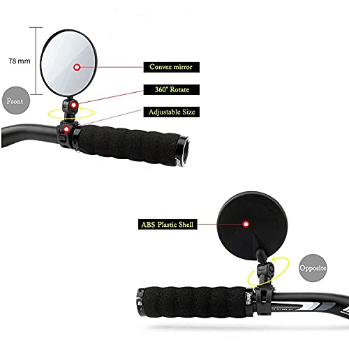 Espejo retrovisor de bicicleta, 2 piezas de espejo convexo de manillar de rotación ajustable de 360 grados, espejo lateral de bicicleta para todo uso