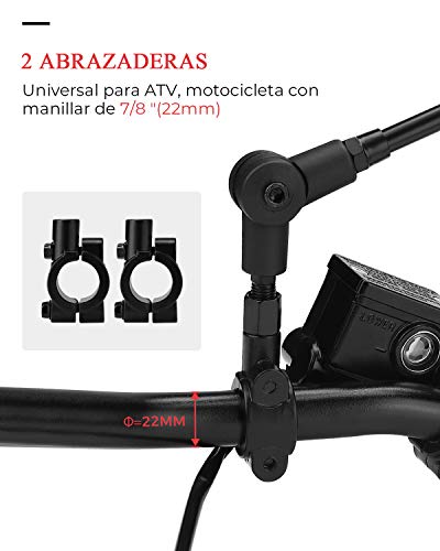 Espejos Laterales con Abrazadera 7/8'' Retrovisores Moto 10mm Homologado Universal
