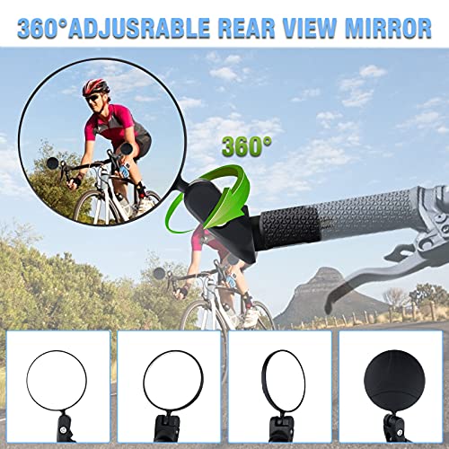 Espejos para Bicicletas, BRGOOD 2 Piezas Espejo de Bicicleta en Manillar, HD Gran Angular Espejo Retrovisor Bicicleta, 360° Adjustable Espejo Convexo para Bicicleta de Montaña y Carretera Universal