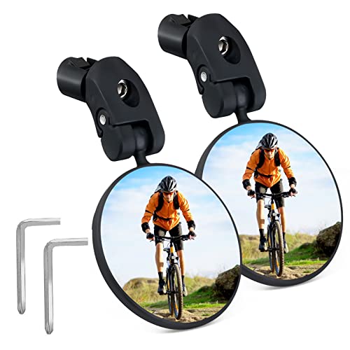 Espejos para Bicicletas, BRGOOD 2 Piezas Espejo de Bicicleta en Manillar, HD Gran Angular Espejo Retrovisor Bicicleta, 360° Adjustable Espejo Convexo para Bicicleta de Montaña y Carretera Universal